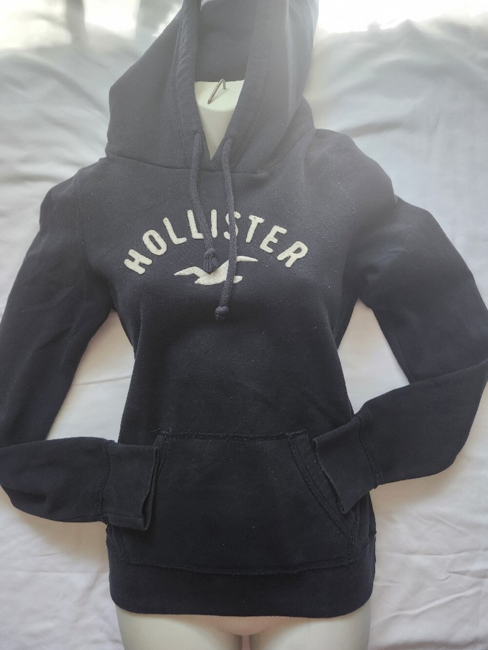 Hollister Women's Vintage Dark Blue Logo Hoodie